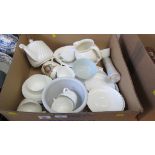 A mixed lot of white glazed tea wares, Chinese blue and white bowl and other ceramics