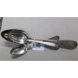 A George III Irish bright cut table spoon, crest engraved to terminal and scratch initials to base
