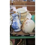 A 19th century blue and white transfer printed jug, and other Victorian ceramics