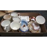 A mixed lot, including commemorative mugs, cabinet cup and saucer