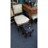 An Aesthetic movement ebonised single chair, and an Oriental carved hardwood jardiniere stand