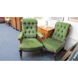 An Edwardian mahogany scroll back open armchair, together with a similar nursing chair