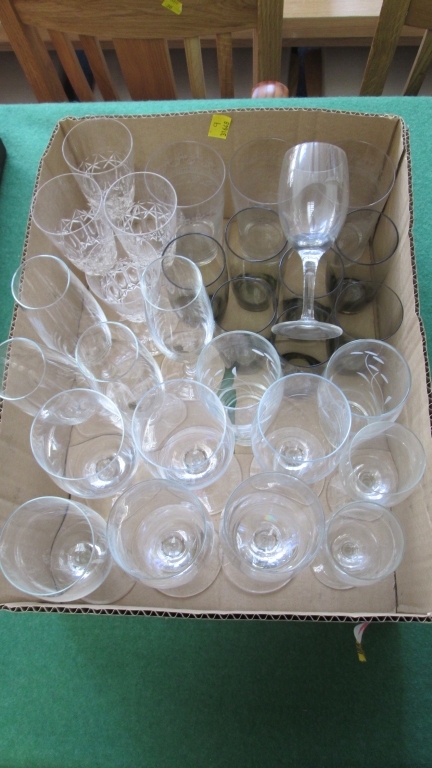 A small quantity of cut and moulded drinking glasses, including champagne flutes, etc