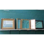 A modern pine triple fold mirror, a mahogany wall mirror and a gilt gesso picture frame with later