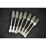 Seven Victoria pattern silver dessert forks, London 1891, maker Edward Hutton - approx total
