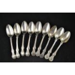 Nine Victoria pattern silver dessert spoons, London 1841, maker Hayne & Cator - approx total