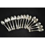 Fifteen Victoria pattern silver teaspoons, London 1870 and 1891, makers Edward Hutton and George