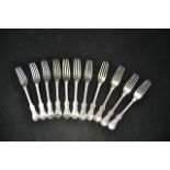 Eleven Victoria pattern silver dessert forks, London 1852, maker George Adams - approx total