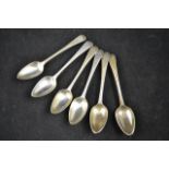 A set of six late 18th century monogrammed bright cut silver teaspoons, London 1794, maker Thomas