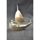 A 19th century continental embossed silver miniature sailing vessel - approx weight 102g/3.