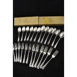 Twenty-four pieces of Goldsmiths & Silversmiths silver Hanoverian rat-tail pattern cutlery, London