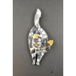 A Lea Stein cat brooch with tail raised, mark to back - H10cm CONDITION REPORT: good condition