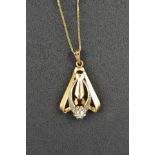 A gold diamond set pendant, possibly Continental, on fine 9ct gold necklace chain. CONDITION REPORT: