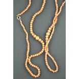 Two coral bead necklaces, lengths 51cm and 47cm. CONDITION REPORT: Good condition.