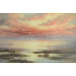 Edward H Vaughan (XIX-XX) - sunrise over coast - 26x46cm watercolour, signed bottom left, framed and