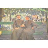 Greville Irwin (1893-1947) - two priests on a park bench - 49x58cm oil on board, signed bottom left,