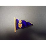 A 9ct gold pennant brooch with blue enamel decorated with Royal Clyde Yacht Club motto, W3.5cm -