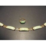 A 9ct gold and jade bracelet,