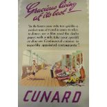 A mid 20th century Cunard Queen Mary poster 'Gracious Living at its Best' - 102x64cm, mounted on