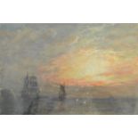 Richard Weatherill (1844-1923) - Sunset at Whitby - 29.5x18.5cm oil painting in gilt frame, signed