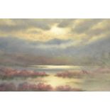 Edward H Vaughan (XIX-XX) - lake scene with stormy sky - 25x54cm watercolour, signed bottom left,