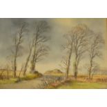 Cavendish Morton (1911-2015) - Rural lane with trees in winter - 21x27cm watercolour, signed