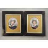 A pair of early 20th century miniatures on porcelain, Madame Vigee-Lebrun and one other - each