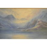 Edward H Vaughan (XIX-XX) - lake and mountain scene - 22x38cm watercolour, signed bottom left,