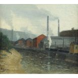 AARON HENRY GORSON (American 1872-1933) A PAINTING, "Steel Mill Pennsylvania," oil on canvas, signed