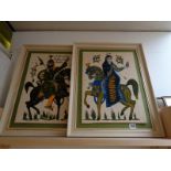 Pr. Of Persian prints depicting Horseback warrior and woman framed