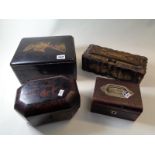 Collection of assorted Chinese lacquered and other boxes inc. Tea caddy