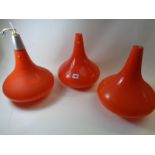 3 Large Retro Swedish Orange hanging light fittings