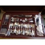 Large Silverplated canteen of Sheffield A1 cutlery in wooden case on cabriole legs