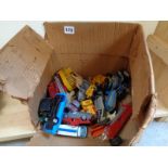 Box of play worn Dinky and matchbox vehicles