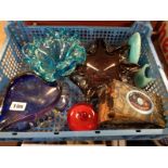 3 Decorative Art Glass ashtrays and assorted glassware