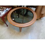 Indonesian Hardwood circular coffee table with inset glass