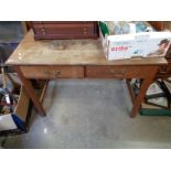 19thC Oak desk with 2 drawers on straight legs