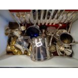 3 Piece Silver plated Edwardian teaset and a qty. of various Silverplated and brassware