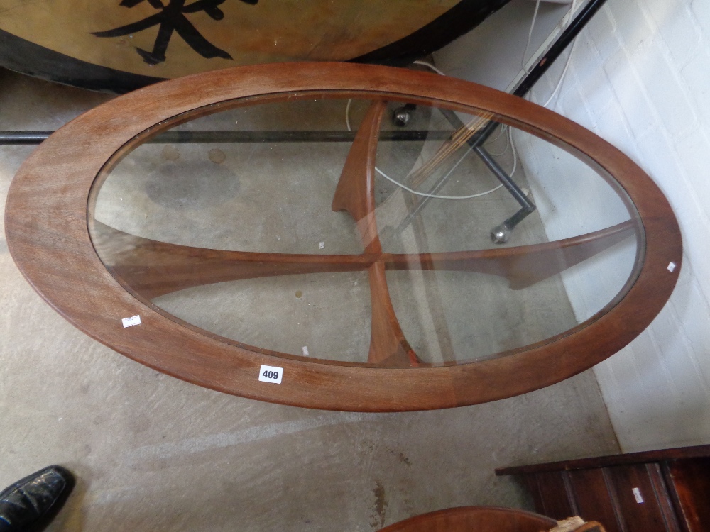 G Plan Teak oval coffee table with inset glass