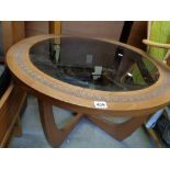Circular Asian Hardwood carved table with inset glass top