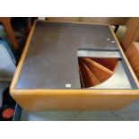 Retro 1970s Tan Leather square coffee table with intregral carousel storage