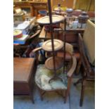 Edwardian Inlaid chair, Cake Stand and a sewing box