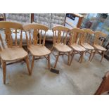 Set of 6 20thC Pine dining chairs with turned supports