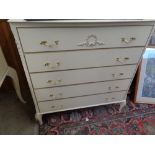 Retro white painted chest of 5 drawers with gilded foliate detail