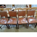Set of 4 Leather effect studded dining chairs with oak frames