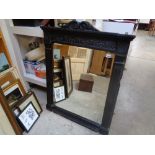 19thC Oak framed Over mantel mirror wit fluted pillar supports and floral applied decoration