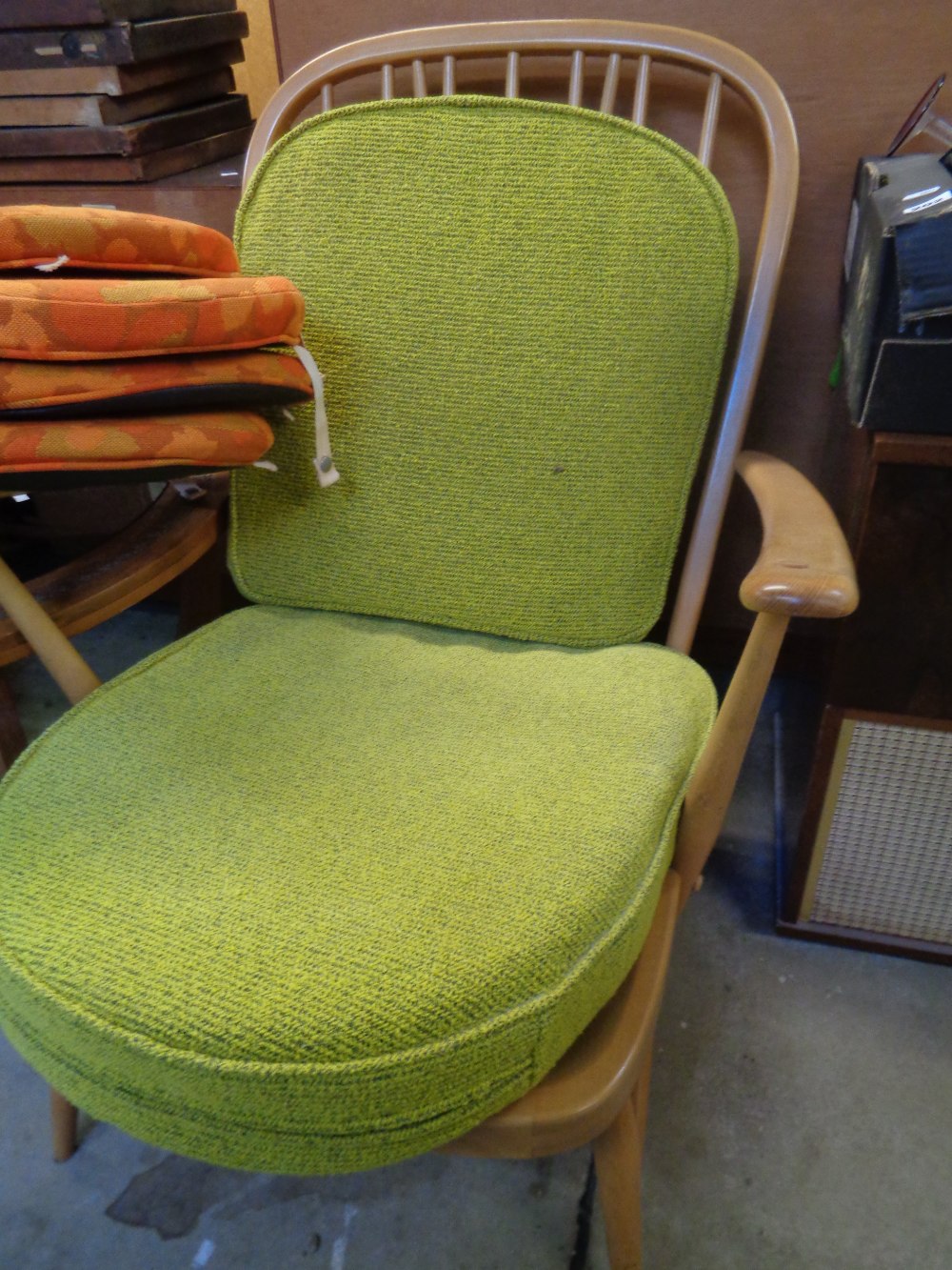 Ercol Blonde Elm upholstered Armchair