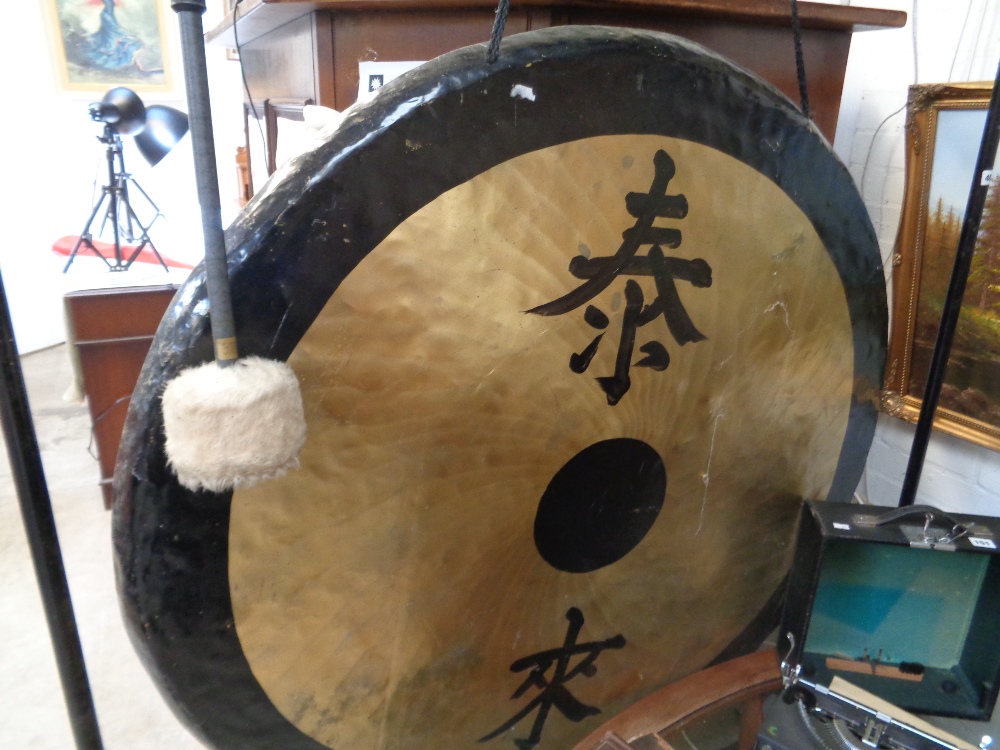 Large Orchestral Gong on metal stand with Mallet Reputedly from Kings College