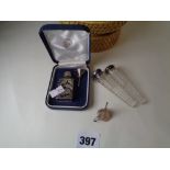 Pr. Of Glass Silver mounted scent vials and a Silver mounted scent bottle