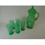 Art Deco Uranium Glass Lemonade set comprising of lidded jug and 5 beakers